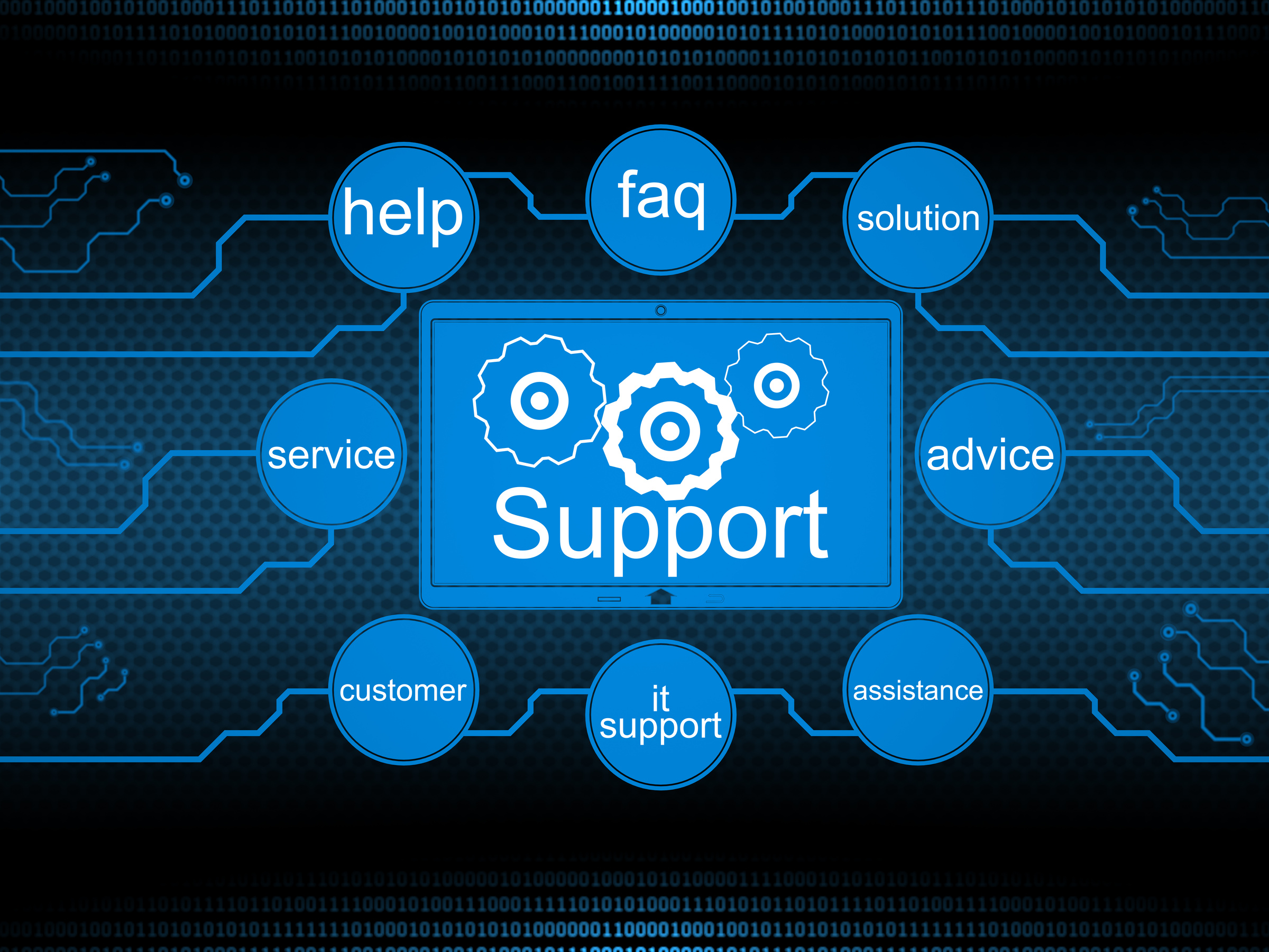 Concept in blue and black of IT support service